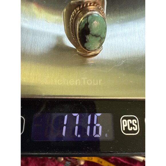 Sterling Silver & Turquoise Ring Size 9 Chunky Thick Design - Picture 8 of 8